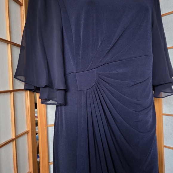 NWT CONNECTED NAVY BLUE STRETCH POLYESTER ASYMMETRICAL SHEATH EVENING DRESS 12P - Picture 3 of 7